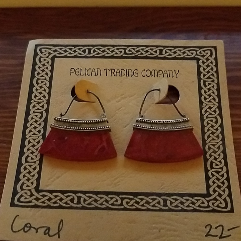 Red coral and silver earrings